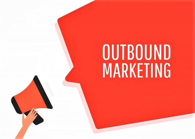 A red megaphones with a cloud that says "Outbound marketing"